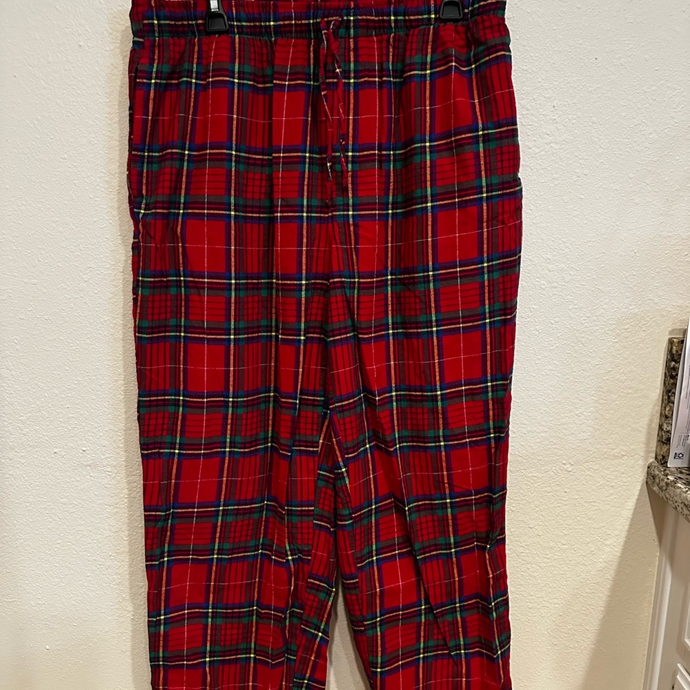 LANDS’ END Red Plaid Men's Flannel Pajama Bottoms—Size L 36-38